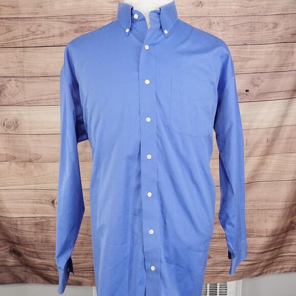 Jos A Bank Shirt Mens 17.5 35 Blue Traveler's Collection Button Down Long Sleeve - Picture 3 of 8